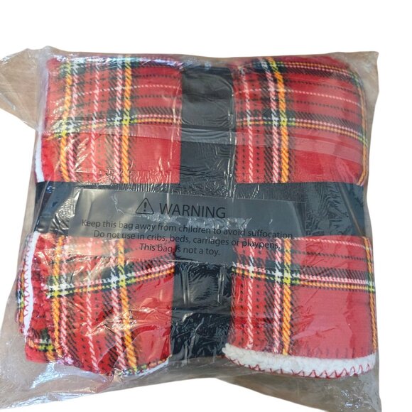 Macchia di Ruggine Premium Sherpa Blanket 50x60 Festive Red Plaid Fleece Throw - Picture 4 of 10